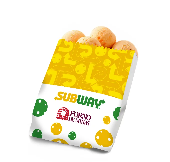 Embalagem de pão de queijo Forno de Minas para o Subway